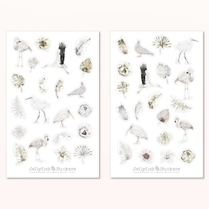 Ensemble d’autocollants oiseaux blancs - Autocollants, Autocollants Nature, Fleurs, Floral, Plantes, Oiseau, Pigeon, Cigogne, Grue, Flamant Rose, Or, Roses