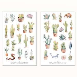 Ensemble d’autocollants de cactus - Autocollants floraux, autocollants de journal, autocollants de planificateur, autocollants cactus, autocollants plantes, nature, jardin, plante en pot