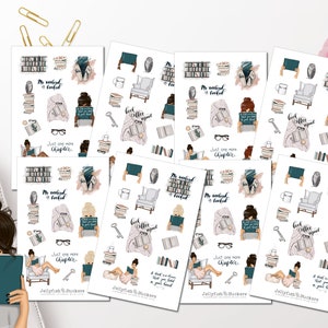 Set di adesivi per libri per ragazze - Adesivi, adesivi per diario, adesivi per pianificatore, adesivi per ragazze, accogliente, casa, lettura, libro, tempo libero, hobby