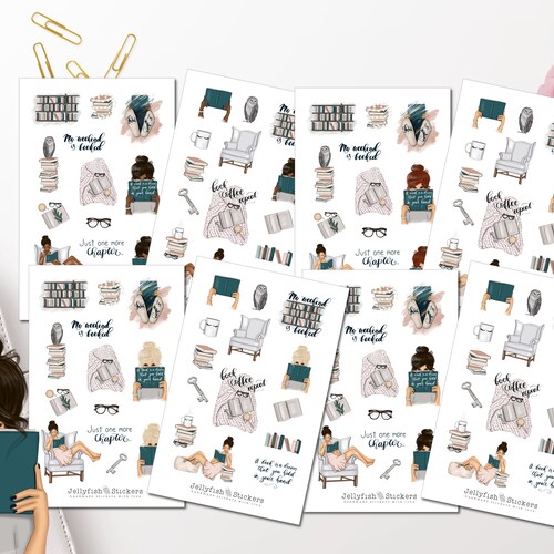 Girls Books Sticker Set Stickers Journal Stickers Planner Etsy