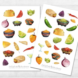 Mexikanisches Essen Sticker Set - Aufkleber Bunt, Journal Sticker, Sticker Essen, Restaurant, Spanien, Mexiko, Küche, Kochen, Rezept
