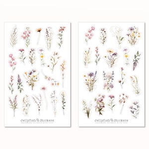 Ensemble d’autocollants de fleurs sauvages - Autocollants floraux, autocollants planificateur, plantes autocollantes, fleurs autocollantes, fleurs colorées, autocollants, jardin, nature
