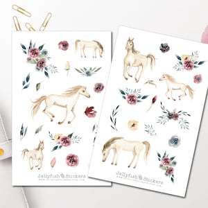 Pferde Sticker Set - Journal Sticker Tiere Sticker Planer Sticker Sticker Floral, Blumen, Garten, Florale Sticker, Rosen, Reiten