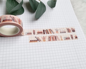 Washi Tape Books - livre, lecture, objets, articles, étagère, chat, cactus, plantes nature, floral, fleurs, bureau