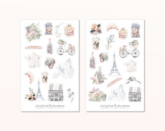 Set de pegatinas de Francia: pegatinas para diarios, pegatinas de vacaciones, diarios de viaje, excursiones, visitas turísticas, escapadas urbanas, Europa