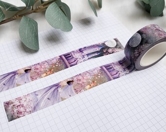 Washi Tape Märchen - Mond, Mädchen, Nacht, Reh, Blumen, Schloss, breit, big