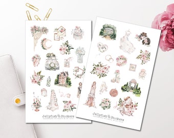 Hochzeit Sticker Set - Aufkleber, Journal Sticker, Planer Sticker, Sticker Blumen, Heiraten, Hochzeitskleid, Jahrestag, Hochzeitstag