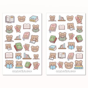 Ensemble d'autocollants pour livres - Apprendre à lire des livres, autocollants d'étude scolaire, agenda, rat de bibliothèque, bibliothèque, ours en peluche, animaux mignons