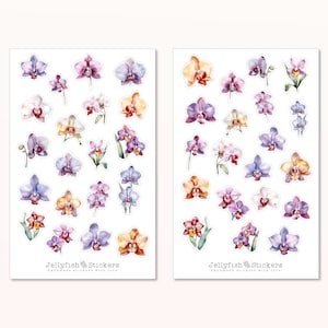 Orchideen Sticker Set - Florale Aufkleber, Journal Sticker, Sticker Blumen, Natur, Garten, Pflanzen, Floral, Lila,