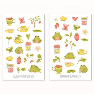 Frosch Sticker Set - Journal Sticker, Planer Sticker, Tiere, Blumen, Floral, niedlich, Sticker Sheet, Aufkleber, Bunt, Kinder, Garten, grün