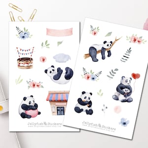 Panda Sticker Set - Niedliche Aufkleber Journal Sticker Tiere Sticker Planer Sticker Florale Sticker, Blumen, Natur Sticker Sheet