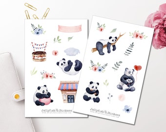 Panda Sticker Set - Niedliche Aufkleber Mit Blumen & Tieren Für Journal, Planer & Mehr