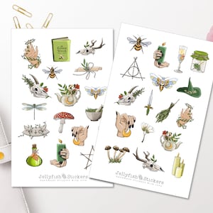 Conjunto de adesivos de bruxa - adesivos, adesivos de diário, adesivos de planejador, menina, magia, terra, poção, conjurar, natureza, plantas, poção, místico