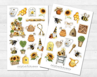 Bee Sticker Set - Stickers, Journal Stickers, Insect Stickers, Bee Stickers, Decoration, Spring, Summer, Meadow, Honey, Gnome, Dwarf