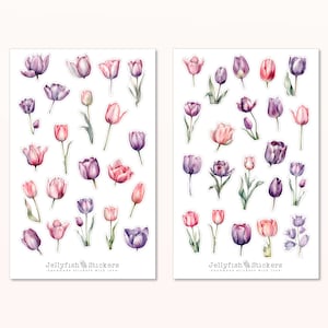 Set adesivi tulipano - adesivi floreali, adesivi per diario, adesivi pianificatore, adesivi natura, primavera, rosa, viola, piante, fiori, giardino
