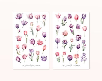 Tulip Sticker Set - Floral Stickers, Journal Stickers, Planner Stickers, Stickers Nature, Spring, Pink, Purple, Plants, Flowers, Garden