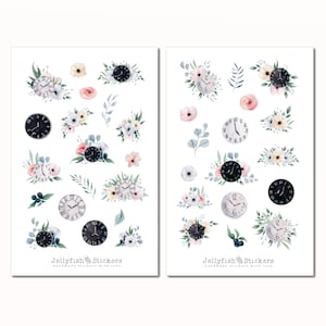 Flower Time Stickerset - Stickers voor tijdschriften, planners, stickers, bloemenstickers, tijd, oudejaarsavond, nieuwjaar, boeket, schattig