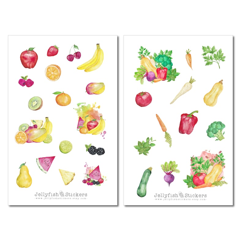 Fruit and Vegetable Sticker Set Colorful Stickers Journal Etsy