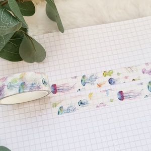 Meduza z taśmy washi - zwierzęta morskie, kolorowe, morze, wakacje, woda, lato, plaża