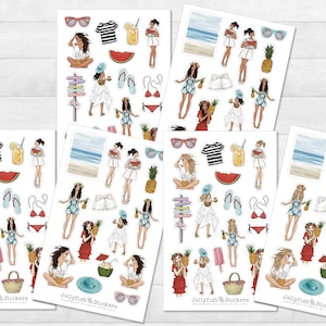 Set di adesivi estivi per ragazze - Adesivi per diario, adesivi per planner, adesivi per ragazze, estate, moda, vacanze, spiaggia, fidanzata, viaggio, diario