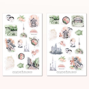 Set di adesivi per la Corea del Sud: adesivi, adesivi per diario, vacanze adesive, diario di viaggio, viaggi, attrazioni, gita in città, Kpop, cibo