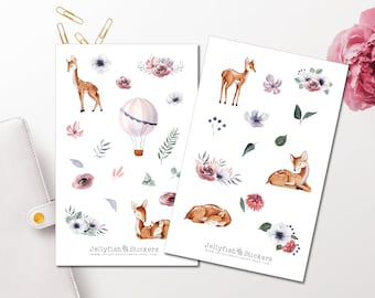 Baby Rehe Sticker Set - Niedliche Aufkleber Journal Sticker Sticker Wald Planer Sticker Sticker Heißluftballon | Sticker Tiere