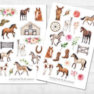 Ensemble d’autocollants de cheval - Autocollants de journal, autocollants de planificateur, autocollants, autocollants animaux, équitation, passe-temps, loisirs, ferme, cheval, fille de cheval, tournoi