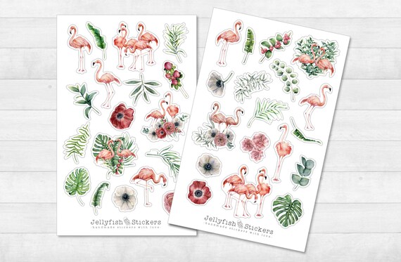 Tropische Blumen-Sticker Set – Handgefertigte Planersticker Im Watercolor-Look