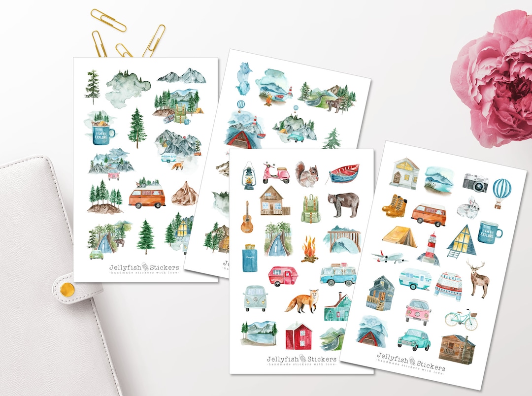 Camping Sticker Set - Stickers, Journal Stickers, Trip, Travel, Hiking ...