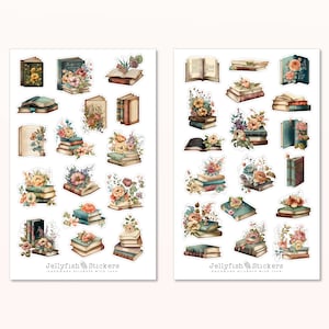 Set di adesivi per libri: adesivi, adesivi per diario, adesivi per agenda, adesivi per la lettura, fiori, biblioteca, sala lettura, vintage, rose