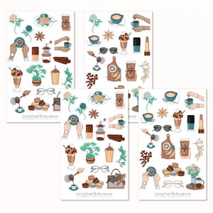 Set di adesivi per caffè - Adesivi floreali Adesivi per diario Adesivi per planner Adesivi per ragazze Adesivi per caffè Fiori Tazza Moda