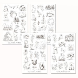 Ensemble d'autocollants animaux de la forêt - Ours Renard Lapin Oiseau de la forêt Autocollants Journal Autocollants De nombreux autocollants Feuille d'autocollants
