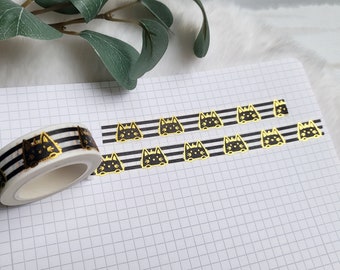 Washi Tape Katze - Gold, Streifen, niedlich, schwarz-weiß, Haustier, Kater