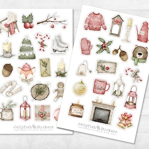 Cozy Winter Sticker Set - Journal Stickers, Planner Stickers, Holiday Stickers, Christmas, Winter, Home, Animals, Fireplace