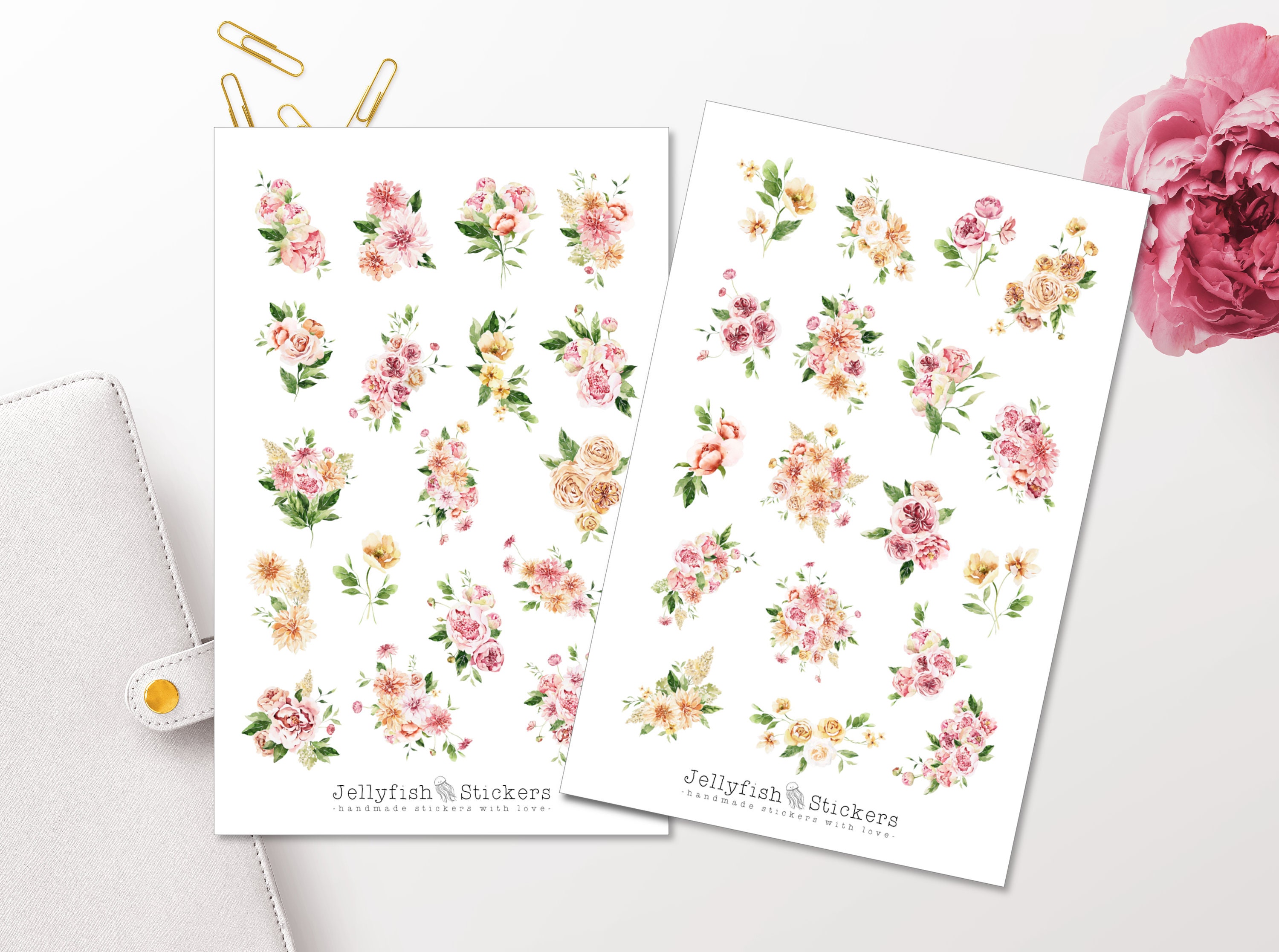 Pink Flower Sticker Set - Floral Stickers, Journal Stickers, Flower  Stickers, Pastel, Garden, Nature, Bouquet, Floral, Blossoms, Leaves