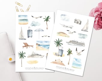 Urlaub Sticker Set - Aufkleber, Journal Sticker, Sticker Schiff, Muscheln, Strand, Meer, Urlaub, Sommer, Reisetagebuch, Reisen, Kreuzfahrt