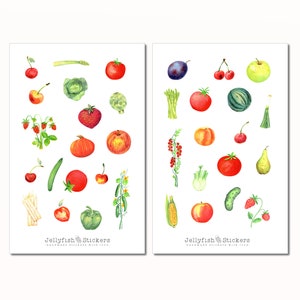 Groenten- en fruitstickerset - kookboekstickers, dagboekstickers, stickers, stickerrecepten, keuken, koken, eten, fruit