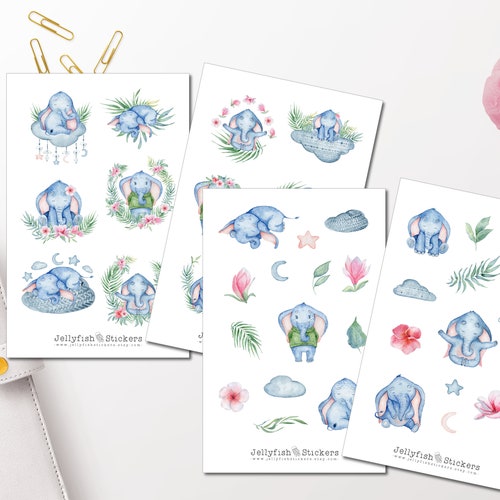 Cute Elephant Sticker Set Journal Sticker Planner Sticker Etsy