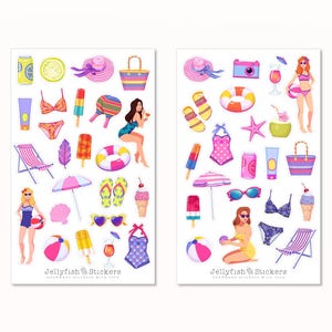 Set di adesivi estivi per ragazze - Adesivi per planner, adesivi per diario, vacanze, spiaggia, mare, bikini, costume da bagno, colorati, viaggi