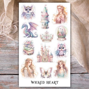 Märchen Stickerbogen - Aufkleber, Sticker, Magie, Zauber, Hexenbuch, Pastell, Bücher, Mädchen, Magische Wesen, Mystisch, Floral, Eule, Frau