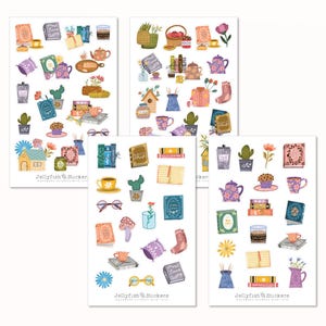 Boekenstickerset - kleurrijke boekleessticker dagboek lezen thuis hobby boekenwurm schattig pastel gezellig