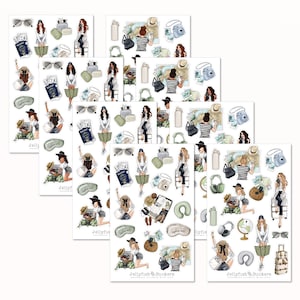 Set di adesivi per le vacanze delle ragazze - Adesivi, adesivi per diario, adesivi per planner, adesivi per ragazze, moda, viaggi, aereo, spiaggia, mare