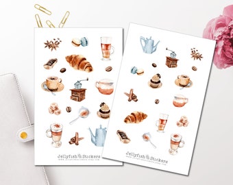 Set di adesivi per il caffè - Adesivi per cibo e bevande, adesivi per diario, adesivi per planner, adesivi per nutrizione, caffè, dolci