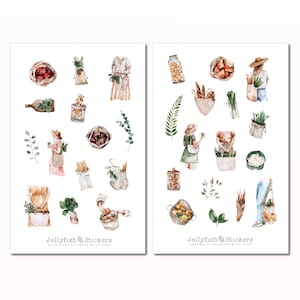 Set de pegatinas de cocina de mercado: pegatinas para diario, planificador, hogar, comida, bebidas, platos, libro de cocina, recetas y verduras.