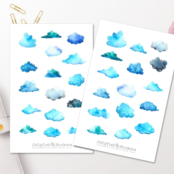 Wolken Sticker Set - Journal Sticker, Planer Sticker, Wetter, Wolken, Regen, Natur, Himmel, Wolke Zubehör