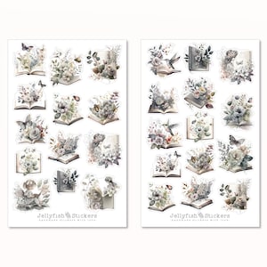 Set di adesivi vintage per libri: adesivi, adesivi per pianificatore, adesivi per la lettura, fiori, fiori, insetti, uccelli, giardino, piante