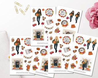 Girls Pumpkin Sticker Set - Stickers Girls Journal Stickers Cozy Fall, Holidays, Thanksgiving Sticker Sheet