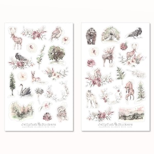 Set adesivi animali della foresta - Adesivi per diario, adesivi pianificatore, adesivi Foresta, Natura, Inverno, Animali, Fiori, Volpe, Orso, Lupo, Uccello, Coniglio