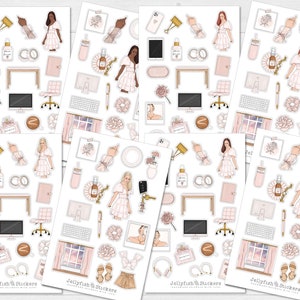 Roze Plannergirl Girl Sticker Set - Journal Stickers, Planner Stickers, Girl Stickers, Stickers Fashion, Office, Home, Home Office
