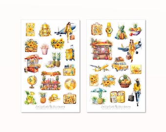 Summer Holiday Sticker Set - Stickers, Journal Stickers, Travel Stickers, Flying, Travel Diary, Sun, Trip, Girl, Suitcase, Backpack